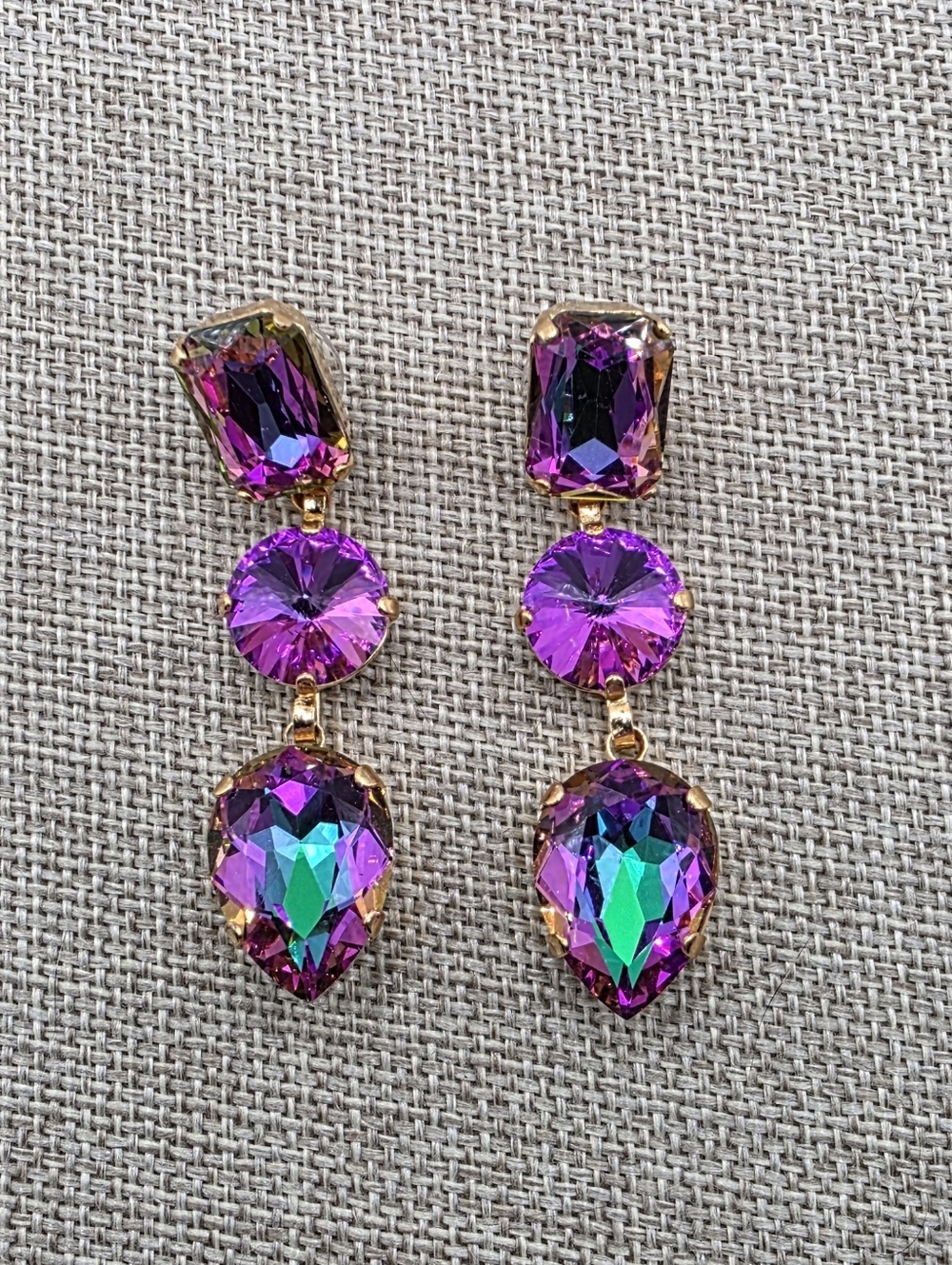 Gold-tone Pink Crystal Drop Earrings